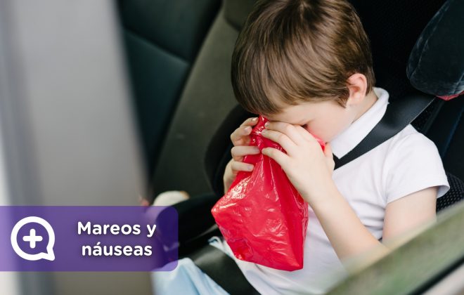 Niño o adulto mareado en el coche, con náuseas, vomitando y desorientado, con malestar general