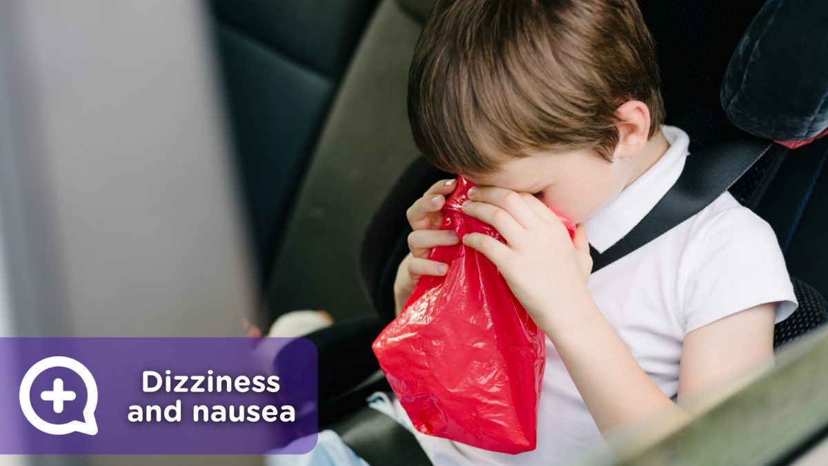 Child or adult dizzy in the car, with nausea