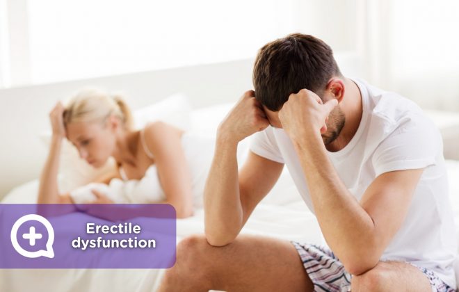 Couple in bed after having erectile dysfunction, limp dick or impotence.