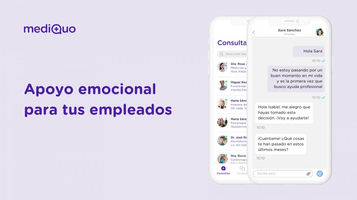 Apoyo emocional empleados. Beneficio para trabajadores. MediQuo. Salud mental