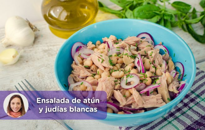 Receta, ensalada de atún y judías blancas. Cristina Romagosa, nutricionista. MediQuo, Tu amigo médico. Chat médico.