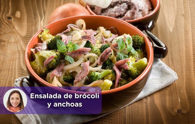 Ensalada brócoli, anchoas, mediquo, nutrición, alimentación. Salud. Cristina Romagosa.