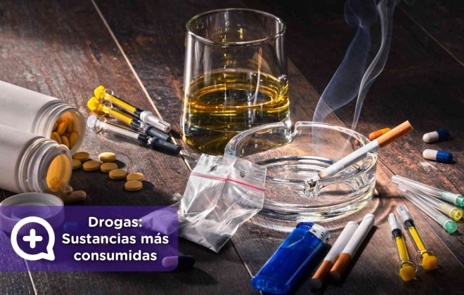 Drogas, sustancias más consumidas. Alcohol, cocaína, tabaco. Mediquo. Riesgos. Salud.