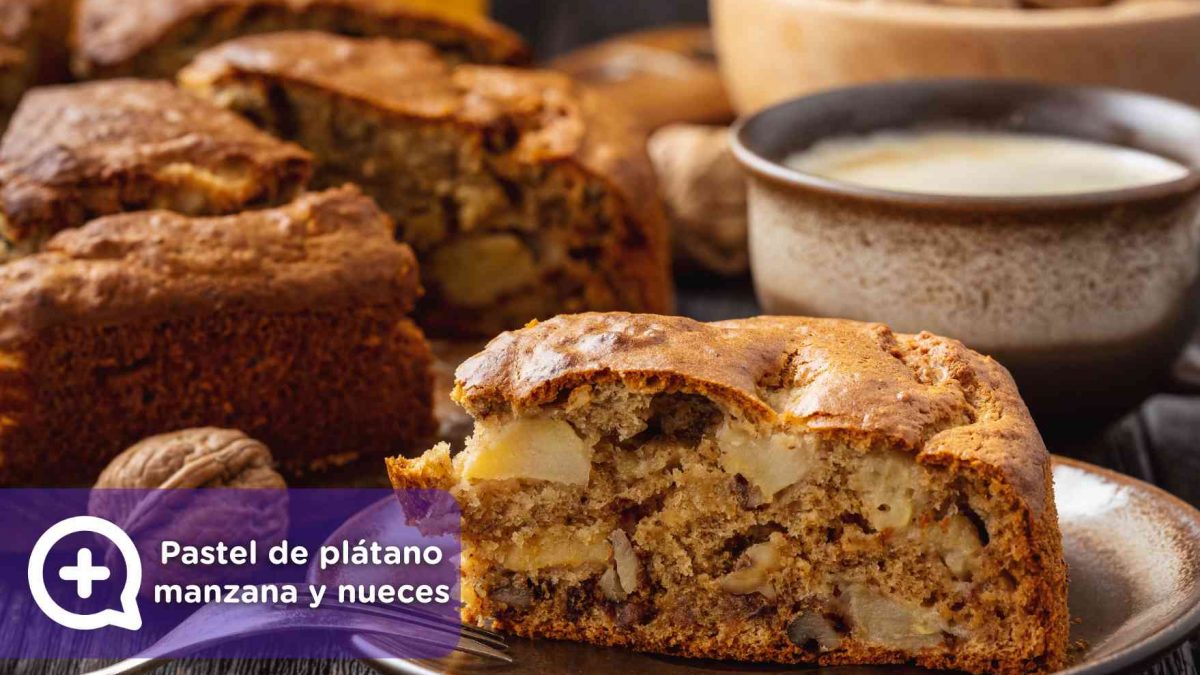 Receta, pastel de plátano, manzana y nueces. Repostería. Mediquo. Salud. Nutrición.