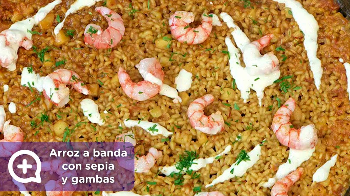 Receta arroz a banda con sepia y gambas. Mediquo, recetas fáciles, dieta mediterránea, salud.