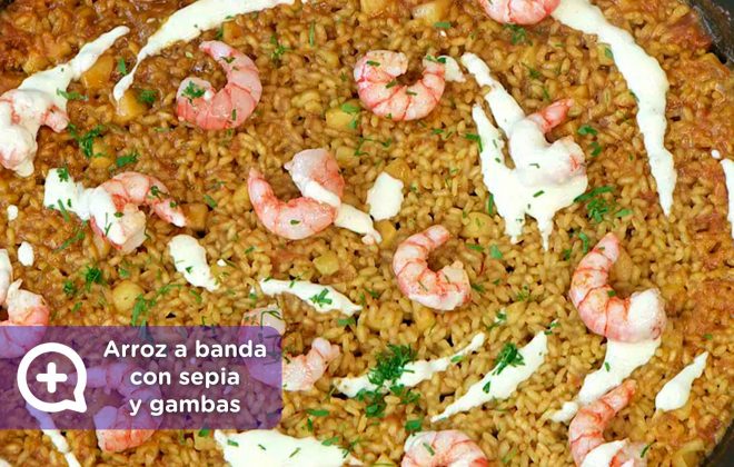 Receta arroz a banda con sepia y gambas. Mediquo, recetas fáciles, dieta mediterránea, salud.