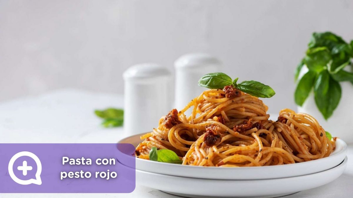 pasta pesto rojo con albahaca, receta, recetas fáciles, mediquo, nutrición, salud