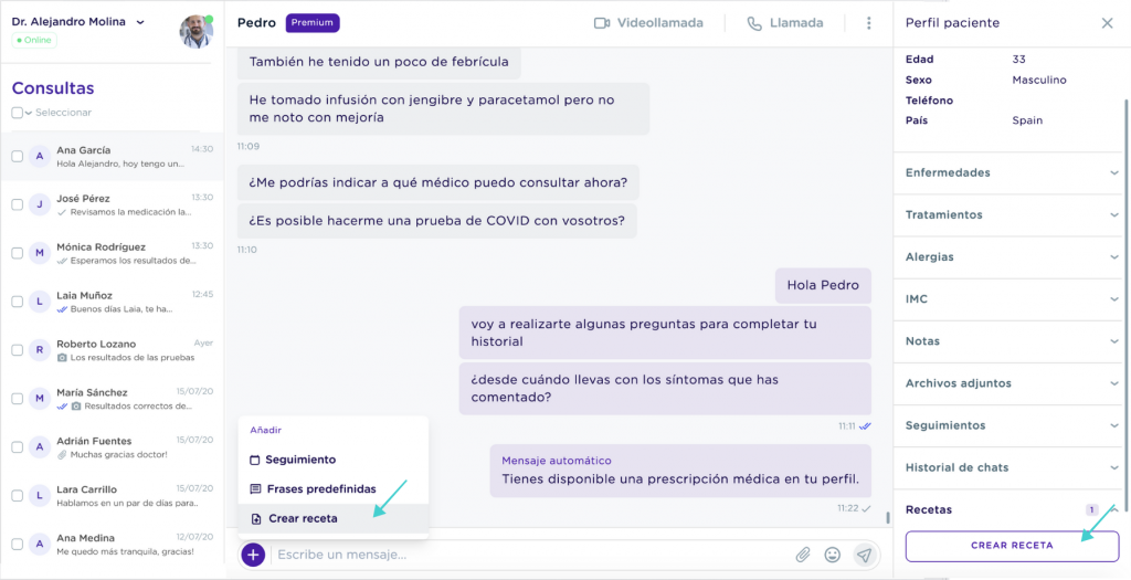 Crear receta mediQuo PRO web