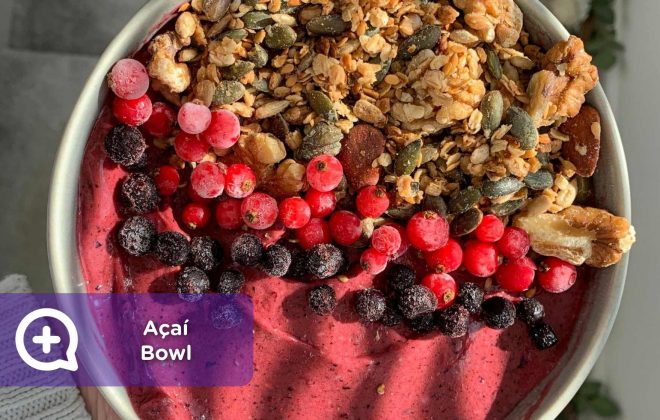 Açaí bowl, superalimento, desayuno, merienda, fresas, frutos del bosque, cacahuete, salud, nutrición, mediquo, brasil