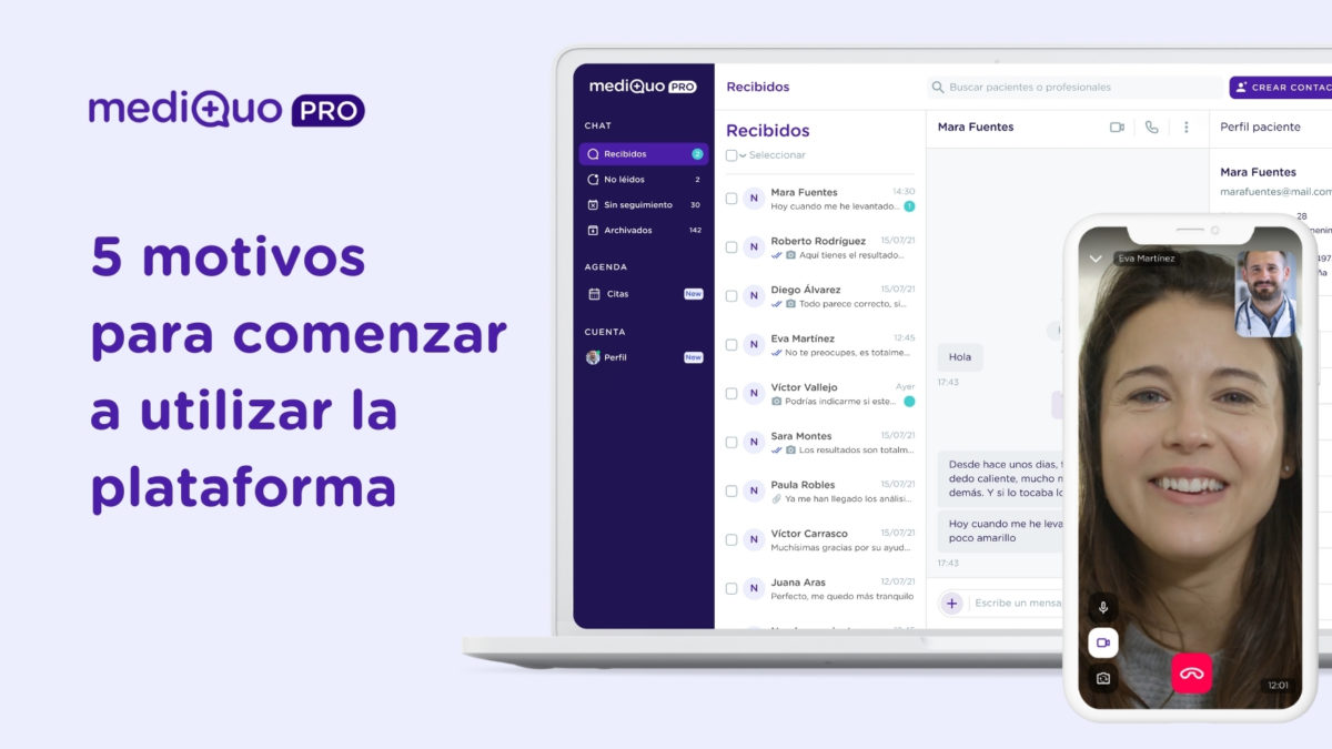 5 motivos por los que debes empezar a utilizar la plataforma de mediQuo PRO. Telemedicina.
