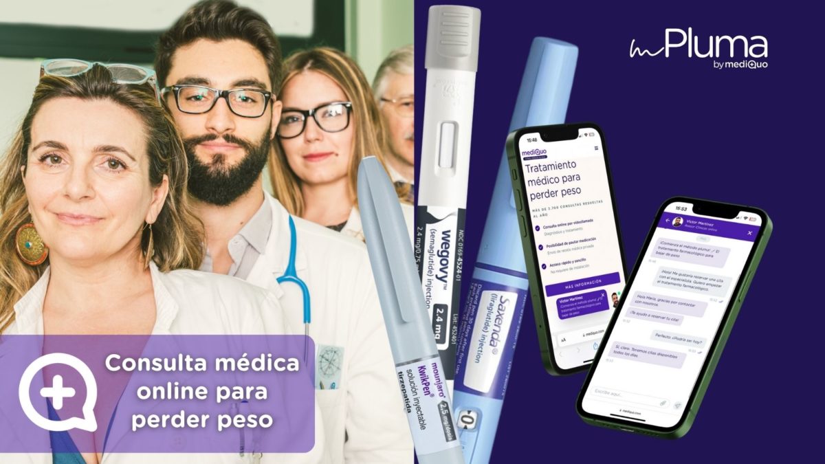 ¿En qué consiste la consulta médica online para perder peso? Médicos para bajar de peso Método pluma. Mounjaro, Wegovy, Saxenda, Ozempic. Clínica Pérdida de peso. Consulta online. MediQuo. Liraglutida, semaglutida, tirzepatida.