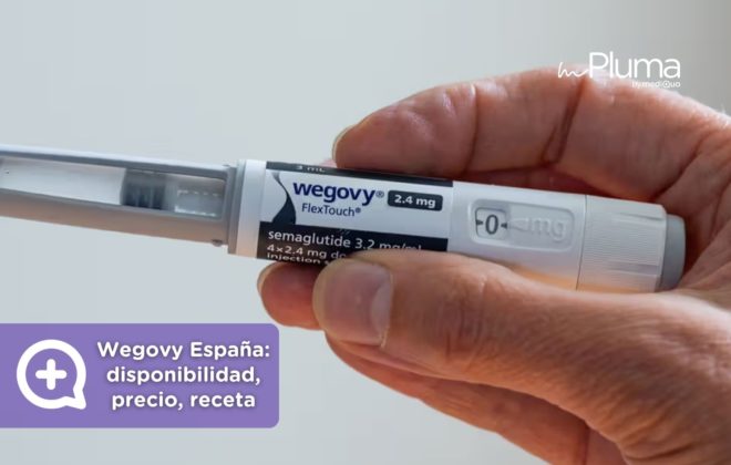 Pluma inyectable de Wegovy (semaglutida) utilizada para el tratamiento de la obesidad en adultos en España.