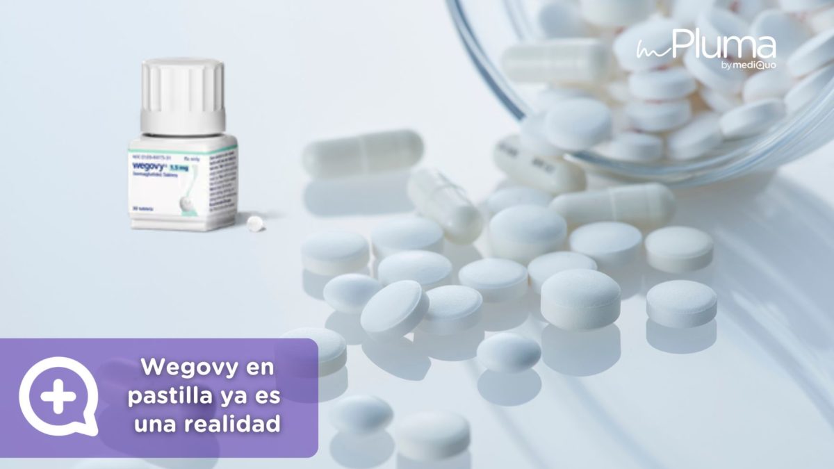 Pastillas de Wegovy junto a un envase del medicamento, representando la versión oral del tratamiento con semaglutida para la pérdida de peso y el control de la obesidad.